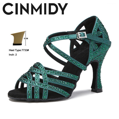 CINMIDY Plave latino plesne cipele Ženske plesne cipele Mekano dno Salsa cipele za ples Ženske sandale Zelene