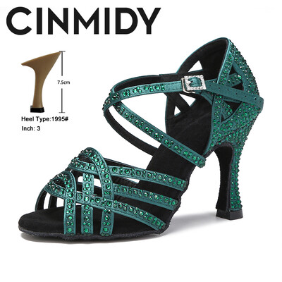 CINMIDY Plave latino plesne cipele Ženske plesne cipele Mekano dno Salsa cipele za ples Ženske sandale Zelene