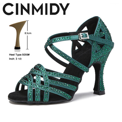 CINMIDY Plave latino plesne cipele Ženske plesne cipele Mekano dno Salsa cipele za ples Ženske sandale Zelene