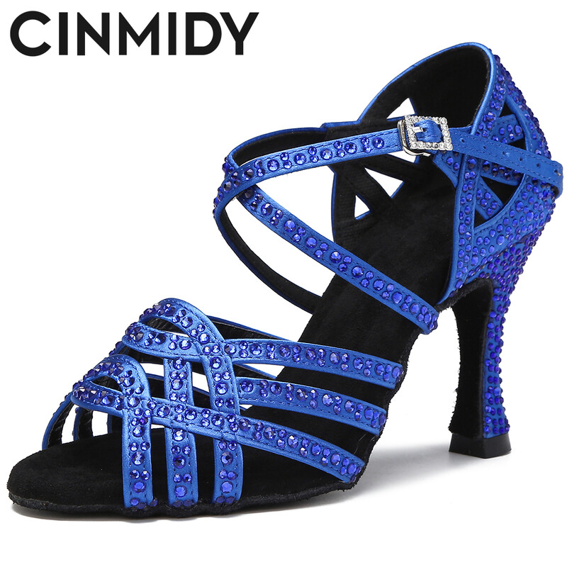 CINMIDY Plave latino plesne cipele Ženske plesne cipele Mekano dno Salsa cipele za ples Ženske sandale Zelene