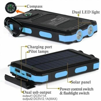 Θήκη Solar Panel Power Bank Θήκη Dual USB SOS Φως που αναβοσβήνει Πυξίδα Τράπεζα Power Θήκη Φορτιστής μπαταρίας Εξωτερικό κουτί Φακός