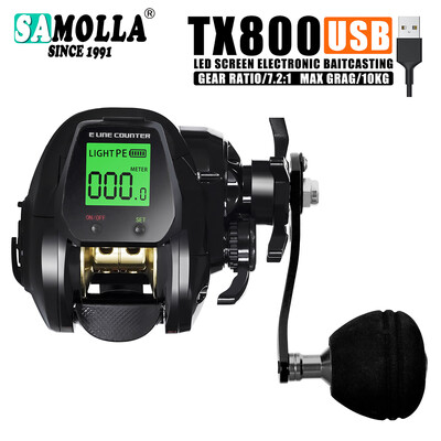 SAMOLLA Baitcasting Fishing Roel Electronic Big Led Screen High Speed 7,2:1 10kg Αδιάβροχο αλμυρό νερό Χυτό τύμπανο