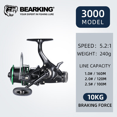 BEARKING Нова риболовна макара с двоен дизайн на спирачките 5.2:1 Супер здрава хранилка за риболов на шаран Метална тел. Чаша Разменете лявата и дясната ръка