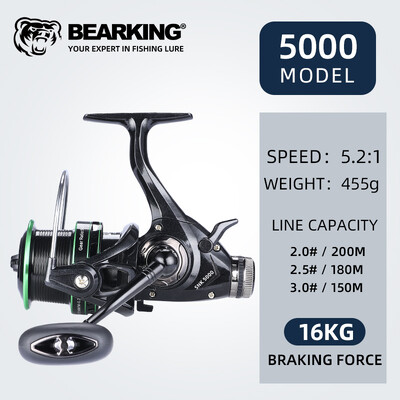 BEARKING Нова риболовна макара с двоен дизайн на спирачките 5.2:1 Супер здрава хранилка за риболов на шаран Метална тел. Чаша Разменете лявата и дясната ръка