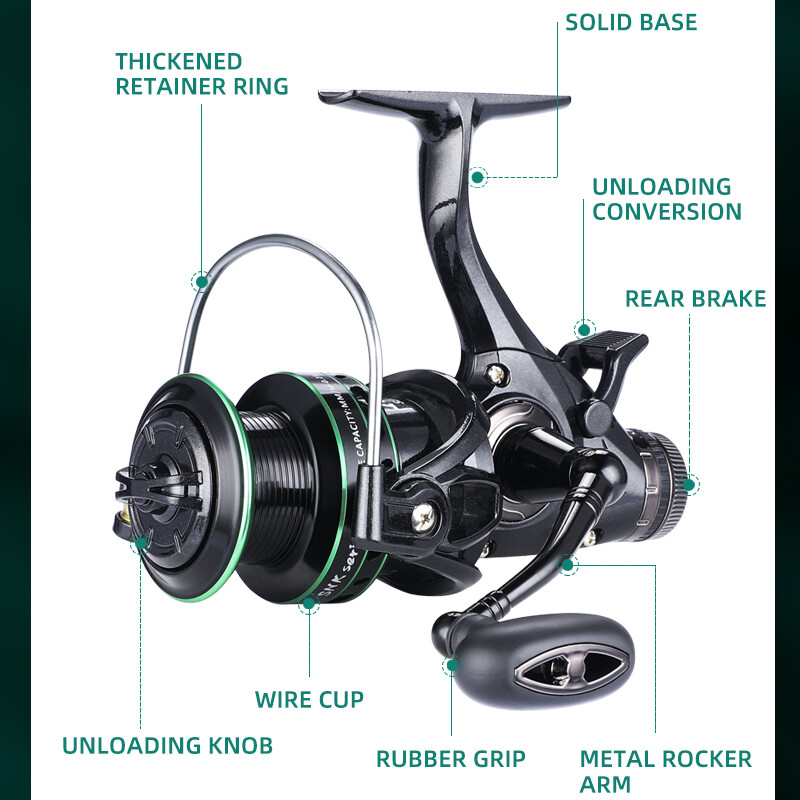 BEARKING Нова риболовна макара с двоен дизайн на спирачките 5.2:1 Супер здрава хранилка за риболов на шаран Метална тел. Чаша Разменете лявата и дясната ръка