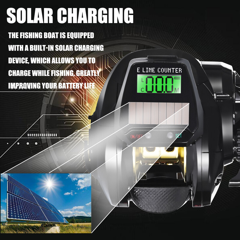 Uus elektrooniline peibutusrulli LED-ekraan USB ja päikeseenergia laadimine 7.2:1 meresoolavee veekindel valutrumli rataste valamine