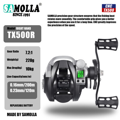 Mulinetă electronică de pescuit cu ecran cu LED Baitcasting de mare viteză 7.2:1 10kg, impermeabilă, apă sărată, roată de pescuit cu gheață, turnare Moulinet