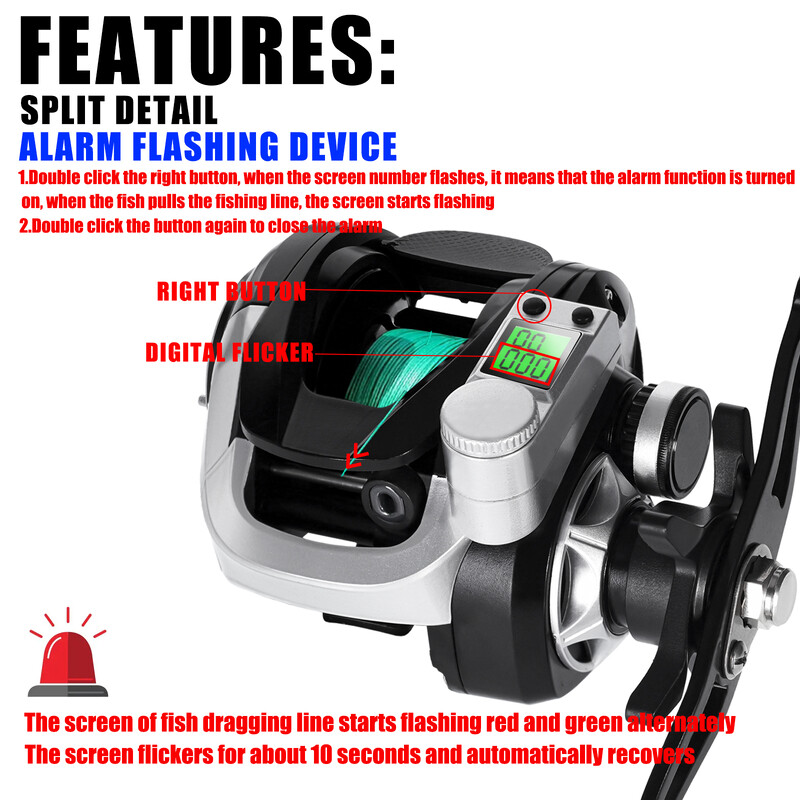 Mulinetă electronică de pescuit cu ecran cu LED Baitcasting de mare viteză 7.2:1 10kg, impermeabilă, apă sărată, roată de pescuit cu gheață, turnare Moulinet