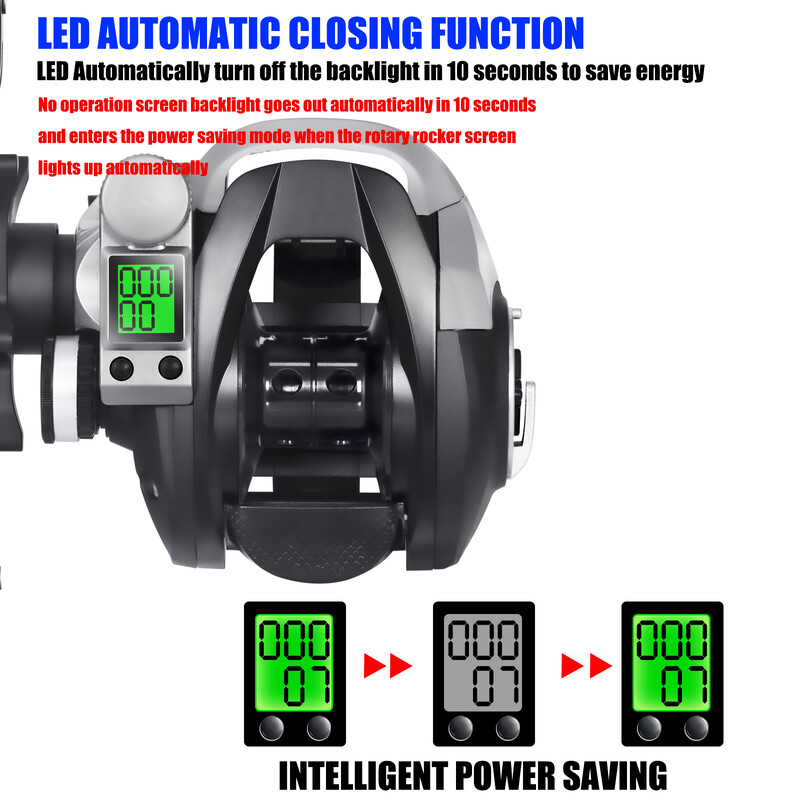 Mulinetă electronică de pescuit cu ecran cu LED Baitcasting de mare viteză 7.2:1 10kg, impermeabilă, apă sărată, roată de pescuit cu gheață, turnare Moulinet