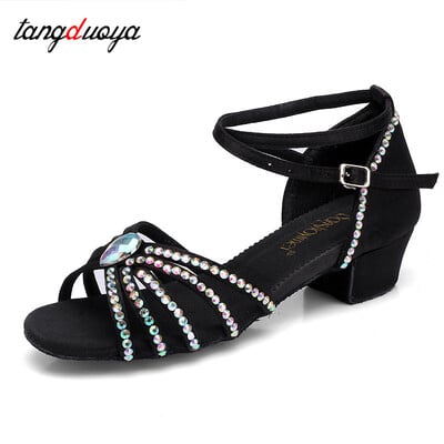 Pantofi de dans latino cu diamante noi, pantofi de dans profesioniști, tocuri joase, fete, copii, pantofi de dans pentru femei, pentru sala de bal salsa