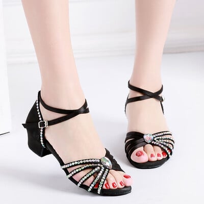 Pantofi de dans latino cu diamante noi, pantofi de dans profesioniști, tocuri joase, fete, copii, pantofi de dans pentru femei, pentru sala de bal salsa