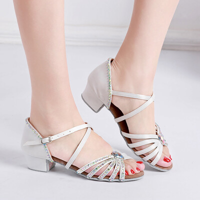 Pantofi de dans latino cu diamante noi, pantofi de dans profesioniști, tocuri joase, fete, copii, pantofi de dans pentru femei, pentru sala de bal salsa