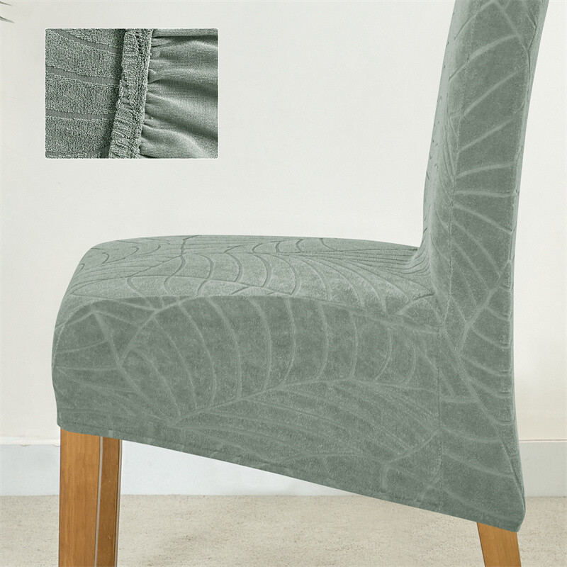 1PC Elastična navlaka za blagovaonske stolice Lišće Jacquard rastezljive stolice Navlake Dugi naslon Jednobojne navlake za sjedala Banket Home Decor
