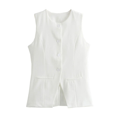 TRAF 2024 Vestă pentru femei Jachetă fără mâneci cu nasturi Vestă pentru femei Vestă albă de vară Vestă elegantă pentru femei la modă.