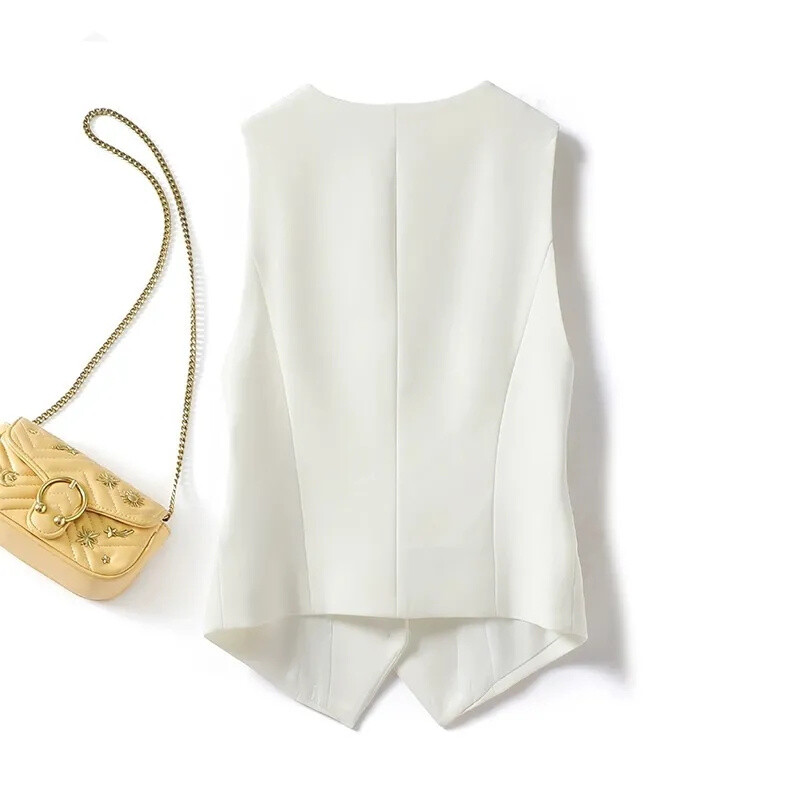 2024. aasta suve V-kaelusega naiste vest õhuke avar vest, üherealine varrukateta bleiser, naiste õhuke lühike vest, õhukesed nööbid