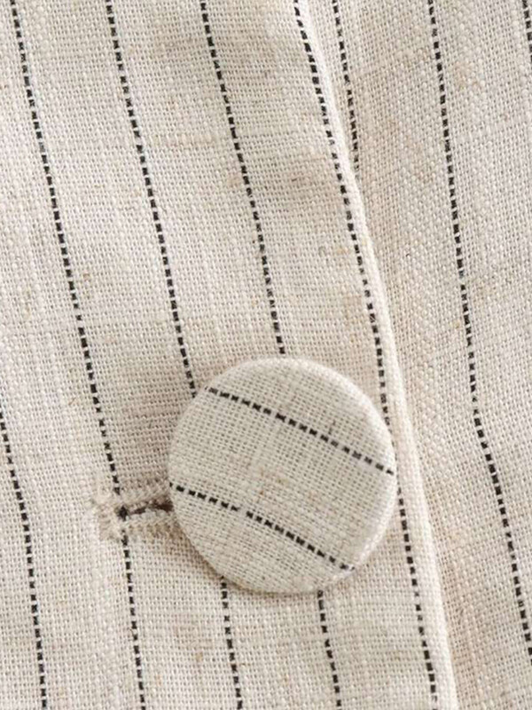 Дамска жилетка с ленено райе без ръкави Офис дамски топ 2024 Лятна елегантна жилетка Едноредни женски ежедневни топове Модни