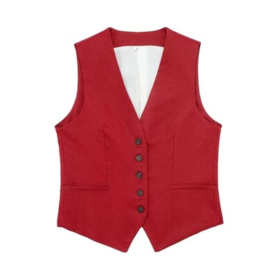 TRAFZA Vestă solidă de modă pentru femei Top vintage cu decolteu în V cu nasturi Veste casual largi de vară Y2K femei Streetwear Topuri șic îmbrăcăminte exterioară