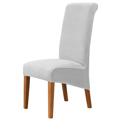 Калъфка за стол с висока облегалка XL размер Сребърна лисица Кадифена материя Разтегливи калъфи за столове за домашна трапезария Сватбен хотел Банкет Спандекс