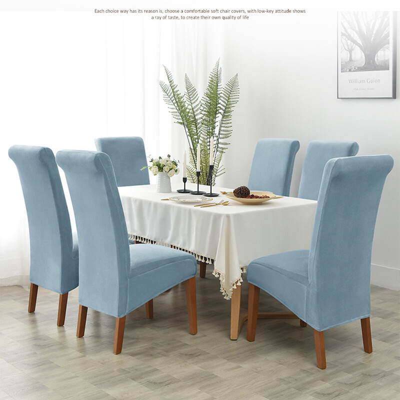 Калъфка за стол с висока облегалка XL размер Сребърна лисица Кадифена материя Разтегливи калъфи за столове за домашна трапезария Сватбен хотел Банкет Спандекс