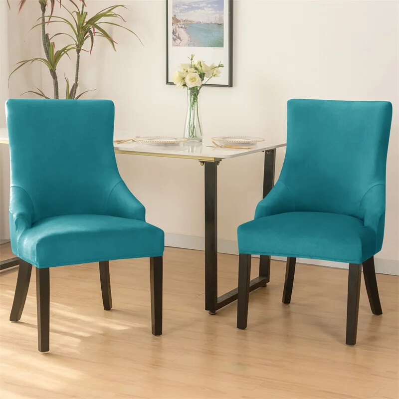 Huse pentru scaune din catifea elastică cu spătar cu aripă Huse pentru scaune de sufragerie pentru sufragerie, cu spate înalt, cu brațe înclinate, pentru banchetul din sala de mese