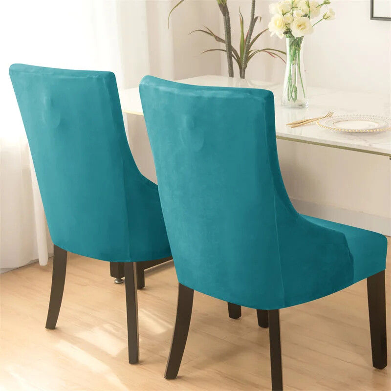 Huse pentru scaune din catifea elastică cu spătar cu aripă Huse pentru scaune de sufragerie pentru sufragerie, cu spate înalt, cu brațe înclinate, pentru banchetul din sala de mese