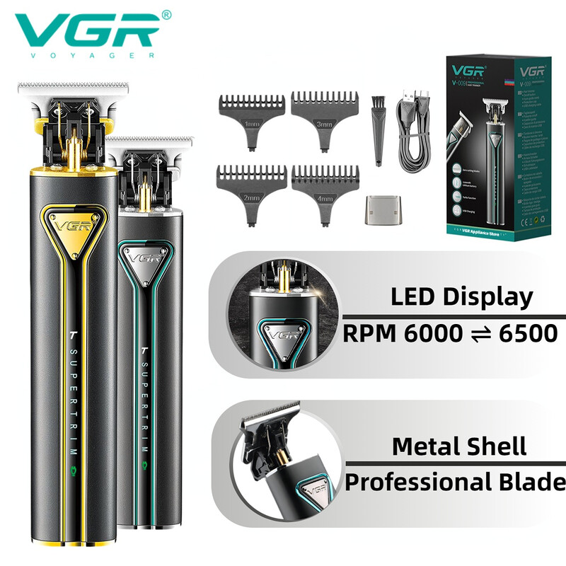 VGR Hair Trimmer T9 Hair Clipper Μεταλλικό μηχάνημα κούρεμα Επαγγελματικές επαναφορτιζόμενες ηλεκτρικές κουρευτικές μηχανές για άνδρες V-009