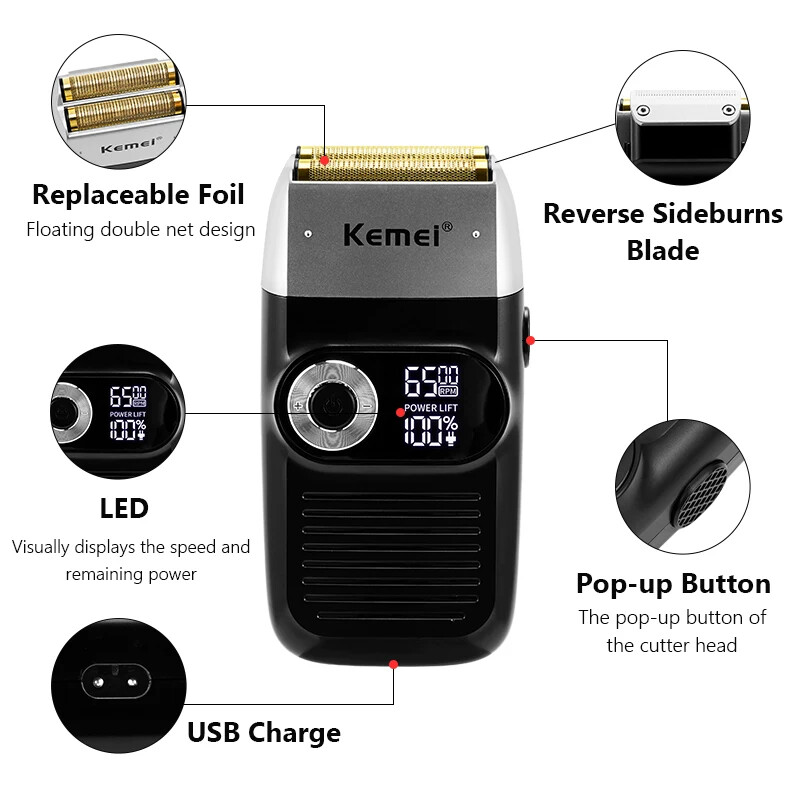 Aparat de ras profesional pentru curățarea părului Razor Shaper Folie Aparatul de ras electric Mașină de bărbierit cu motor rotativ aparat de ras electric pentru bărbați