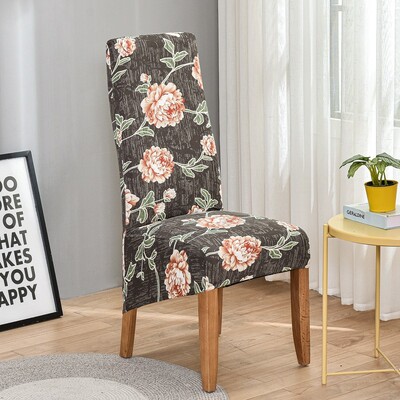 Huse pentru scaun cu spătar king imprimat pentru sufragerie, bucătărie, banchet, mărime XL, huse pentru scaune elastice cu spătar înalt, cu decor anti-murdar.