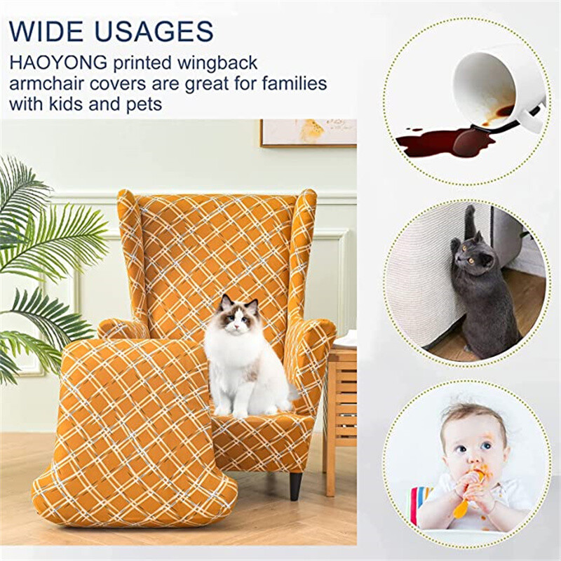 Spandex Stretch Wing tooli kate Lilletrükiga kõrge seljatoega tugitooli katted Elastsed Relax diivanikatted koos istmepadja kattega