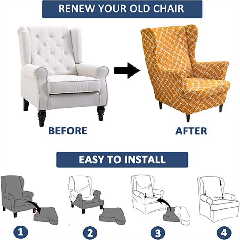 Spandex Stretch Wing tooli kate Lilletrükiga kõrge seljatoega tugitooli katted Elastsed Relax diivanikatted koos istmepadja kattega