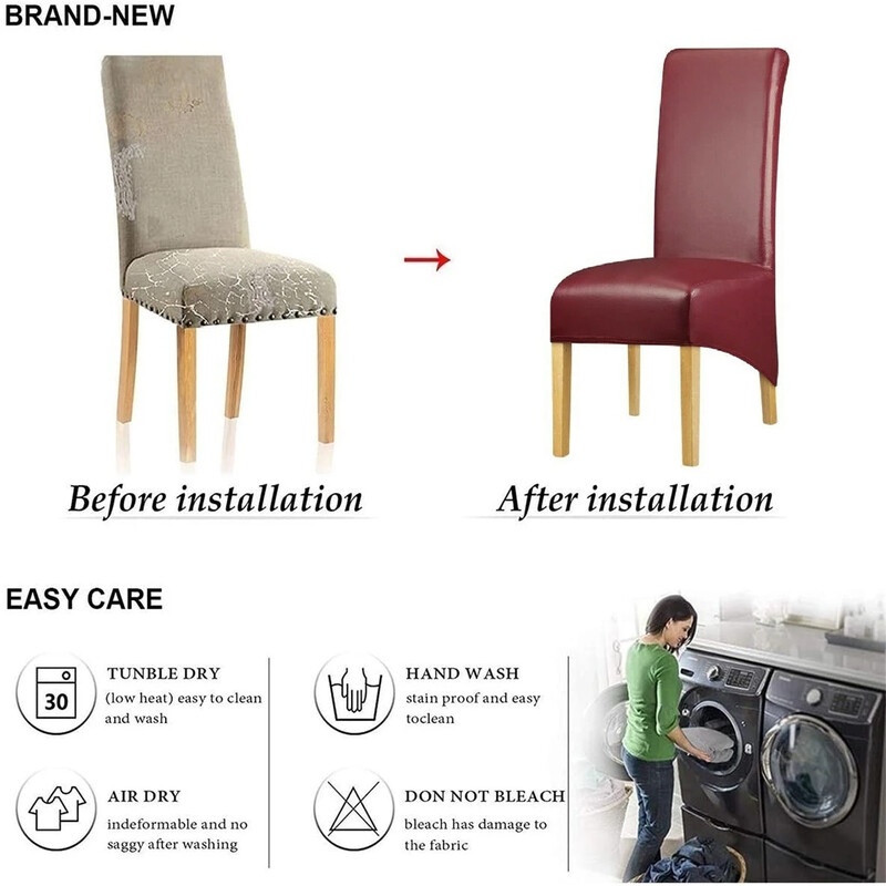 Huse pentru scaune de sufragerie din piele PU de dimensiuni mari Huse pentru scaune cu spătar înalt impermeabil Protejarea scaunului pentru animale de companie Huse detașabile