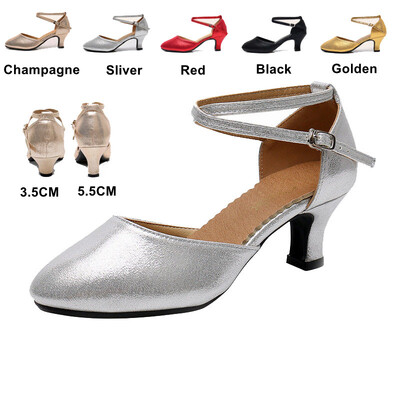 Pantofi standard pentru femei, perlați, pantofi de dans de sală pentru femei, pantofi salsa cu vârf închis, talpă moale din cauciuc, dans modern, toc mic