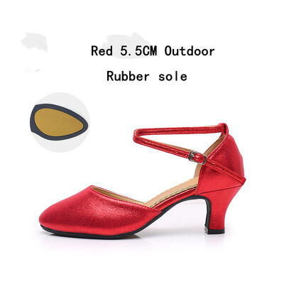 Ženske standardne cipele Pearlescent Ženske cipele za plesne plesove Zatvoreni prsti Cipele za salsu Gumeni mekani potplat Moderni ples Niska peta