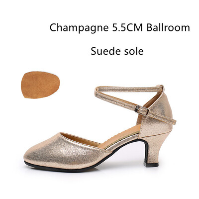 Ženske standardne cipele Pearlescent Ženske cipele za plesne plesove Zatvoreni prsti Cipele za salsu Gumeni mekani potplat Moderni ples Niska peta