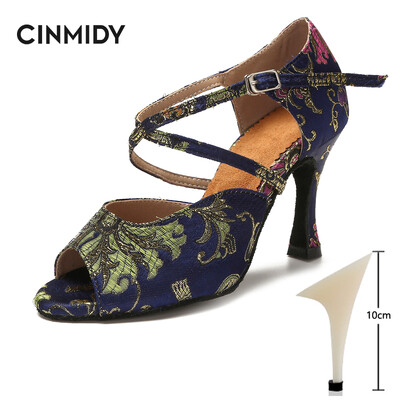 CINMIDY Γυναικεία λατινικά παπούτσια χορού Tango Salsa Rumba Waltz Ballroom Training shoes Black Blue 5CM- 10CM Κορίτσια σατέν ψηλοτάκουνα