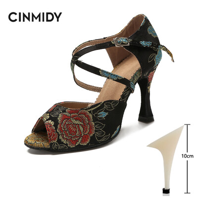 CINMIDY Γυναικεία λατινικά παπούτσια χορού Tango Salsa Rumba Waltz Ballroom Training shoes Black Blue 5CM- 10CM Κορίτσια σατέν ψηλοτάκουνα