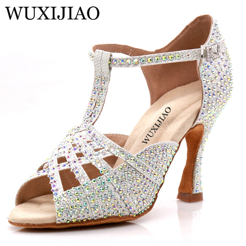 WUXIJIAO brend modne cipele za plesne plesove za latinski tango ženske mekane cipele s visokom petom ženske stabilne trobojne latino plesne cipele