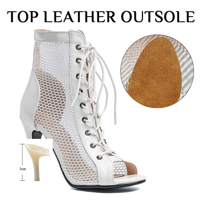 Pantofi de dans femei Stilettos Tocuri înalte Cizme de dans latino Gurile de pește din plasă de mărime Plus pentru pantofi de dans de sală Reglarea coloanei