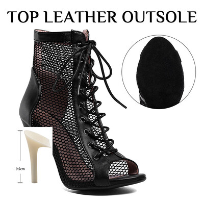 Pantofi de dans femei Stilettos Tocuri înalte Cizme de dans latino Gurile de pește din plasă de mărime Plus pentru pantofi de dans de sală Reglarea coloanei