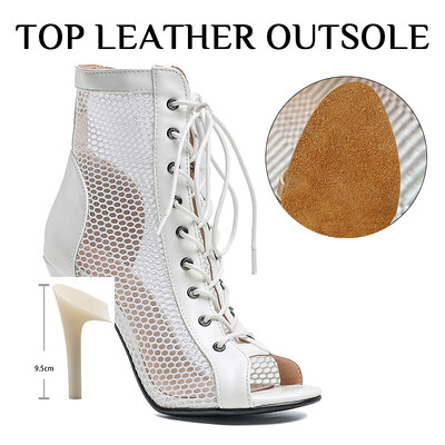 Pantofi de dans femei Stilettos Tocuri înalte Cizme de dans latino Gurile de pește din plasă de mărime Plus pentru pantofi de dans de sală Reglarea coloanei