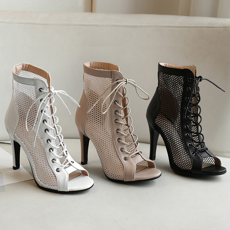 Pantofi de dans femei Stilettos Tocuri înalte Cizme de dans latino Gurile de pește din plasă de mărime Plus pentru pantofi de dans de sală Reglarea coloanei