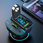 Автомобилен Bluetooth-compatib5.3 FM трансмитер Безжичен аудио приемник Автомобилен MP3 плейър PD Бързо зарядно устройство Околна светлина Многоточково зарядно устройство