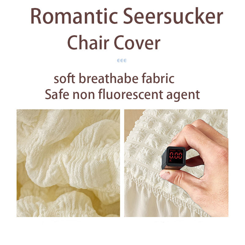 Seersuckeri toolikatted koos seelikuga, suured elastsed kodumunandid, katted, söögilaud, veniv kate peo banketi kaunistamiseks