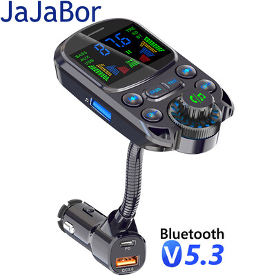 JaJaBor FM-saatja FM-modulaator auto vabakäeseade Bluetooth 5.3 AUX helivastuvõtja QC3.0 PD 30W USB-kiirlaadimine auto MP3-mängija