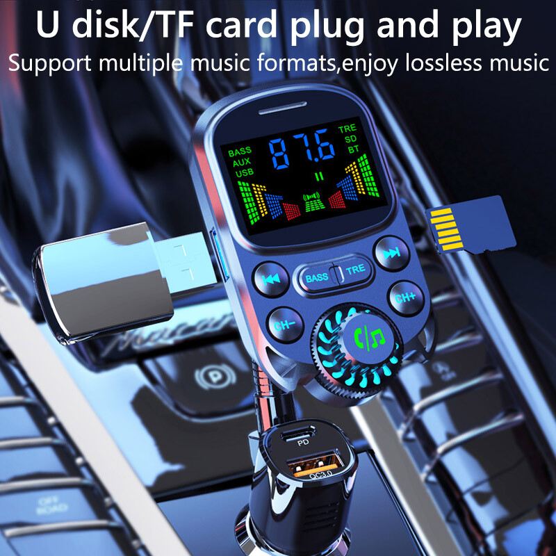 JaJaBor FM siųstuvas FM moduliatorius automobilio laisvų rankų įranga Bluetooth 5.3 AUX garso imtuvas QC3.0 PD 30W USB greito įkrovimo automobilinis Mp3 grotuvas