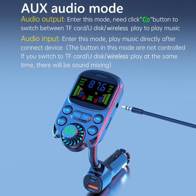 JaJaBor FM siųstuvas FM moduliatorius automobilio laisvų rankų įranga Bluetooth 5.3 AUX garso imtuvas QC3.0 PD 30W USB greito įkrovimo automobilinis Mp3 grotuvas