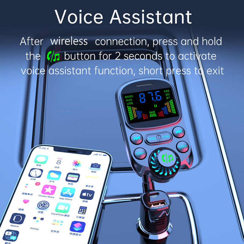 JaJaBor FM siųstuvas FM moduliatorius automobilio laisvų rankų įranga Bluetooth 5.3 AUX garso imtuvas QC3.0 PD 30W USB greito įkrovimo automobilinis Mp3 grotuvas