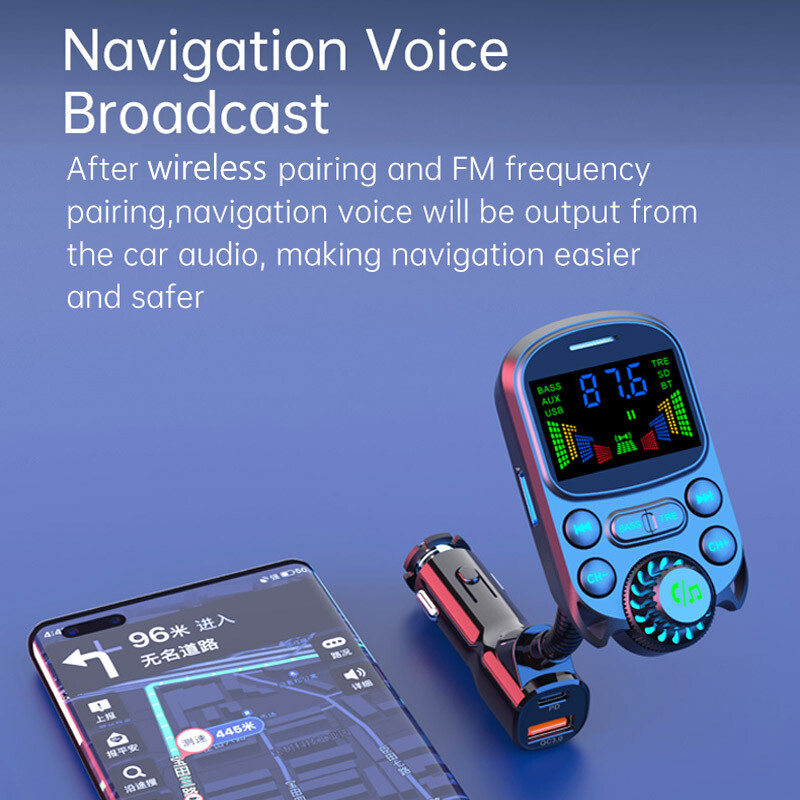 JaJaBor FM siųstuvas FM moduliatorius automobilio laisvų rankų įranga Bluetooth 5.3 AUX garso imtuvas QC3.0 PD 30W USB greito įkrovimo automobilinis Mp3 grotuvas