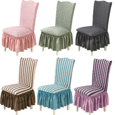 Sufragerie cu fustă Husă elastică pentru scaune cu spătar înalt Volanat Husă pentru scaune Seersucker elegantă Protector de mobilier lavabil pentru cameră
