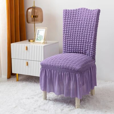 Τραπεζαρία με φούστα Stretch Ψηλό κάλυμμα καρέκλας πλάτης Ruffle Κομψό κάλυμμα καρέκλας Seersucker Πλενόμενο προστατευτικό επίπλων για δωμάτιο